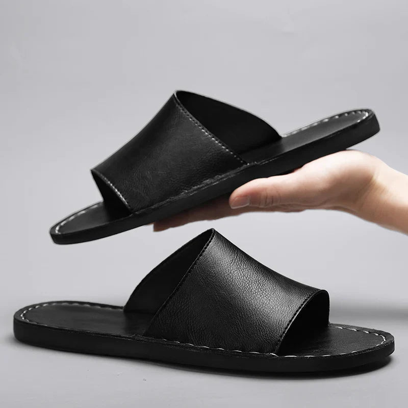 Sandales Ouvertes pour Homme de Type Slide avec Large Bride et Couture sur le Bord