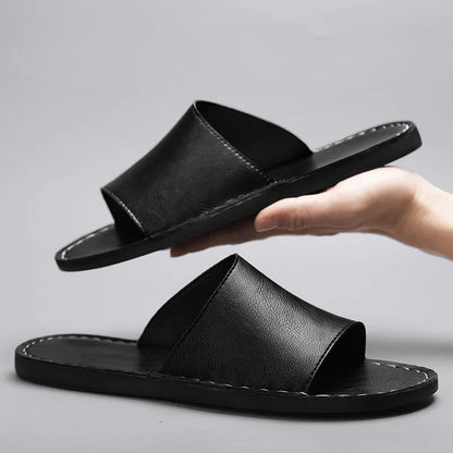 Sandales Ouvertes pour Homme de Type Slide avec Large Bride et Couture sur le Bord