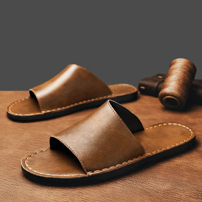 Sandales Ouvertes pour Homme de Type Slide avec Large Bride et Couture sur le Bord