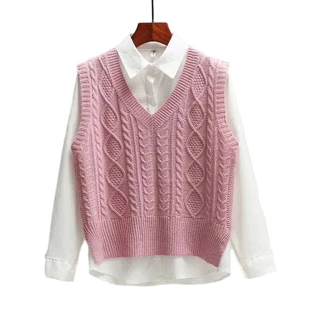 Pull sans manches à encolure en V et silhouette droite