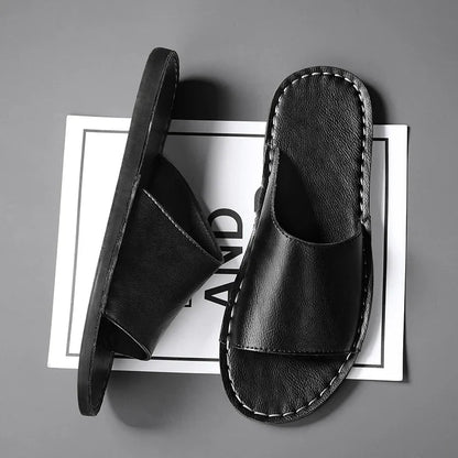 Sandales Ouvertes pour Homme de Type Slide avec Large Bride et Couture sur le Bord