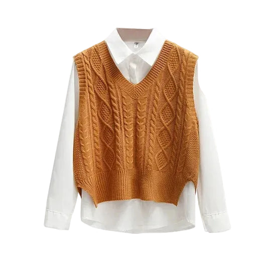 Pull sans manches à encolure en V et silhouette droite