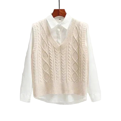 Pull sans manches à encolure en V et silhouette droite