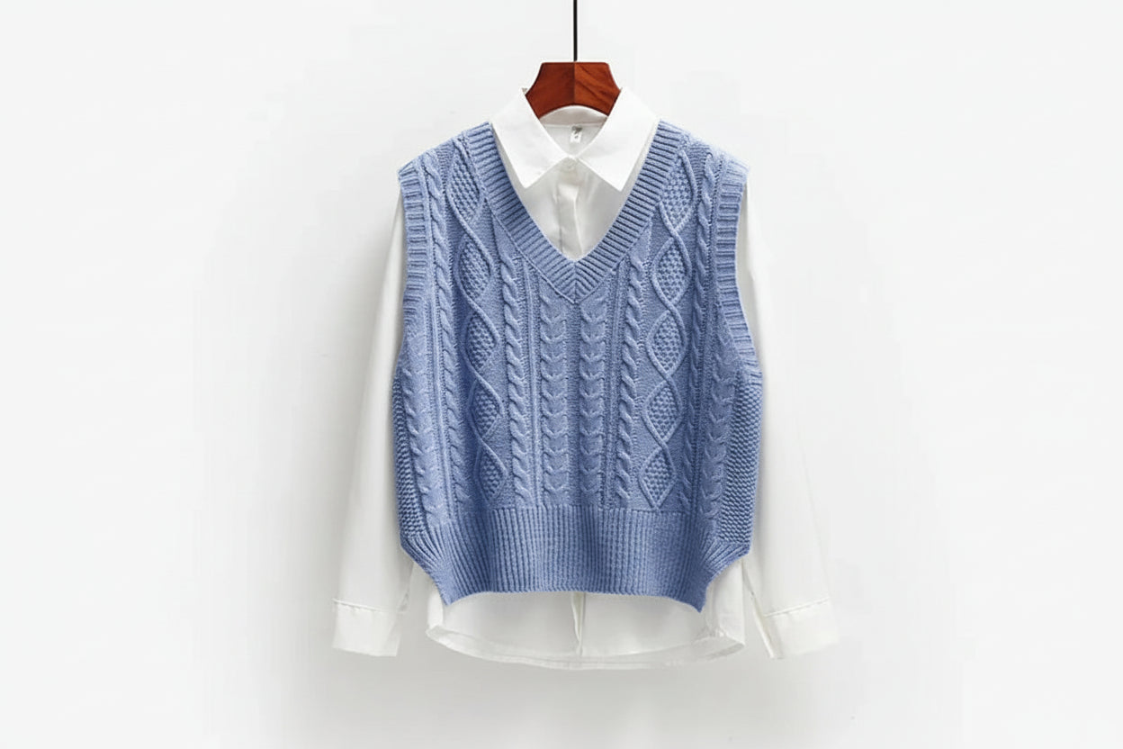 Pull sans manches à encolure en V et silhouette droite