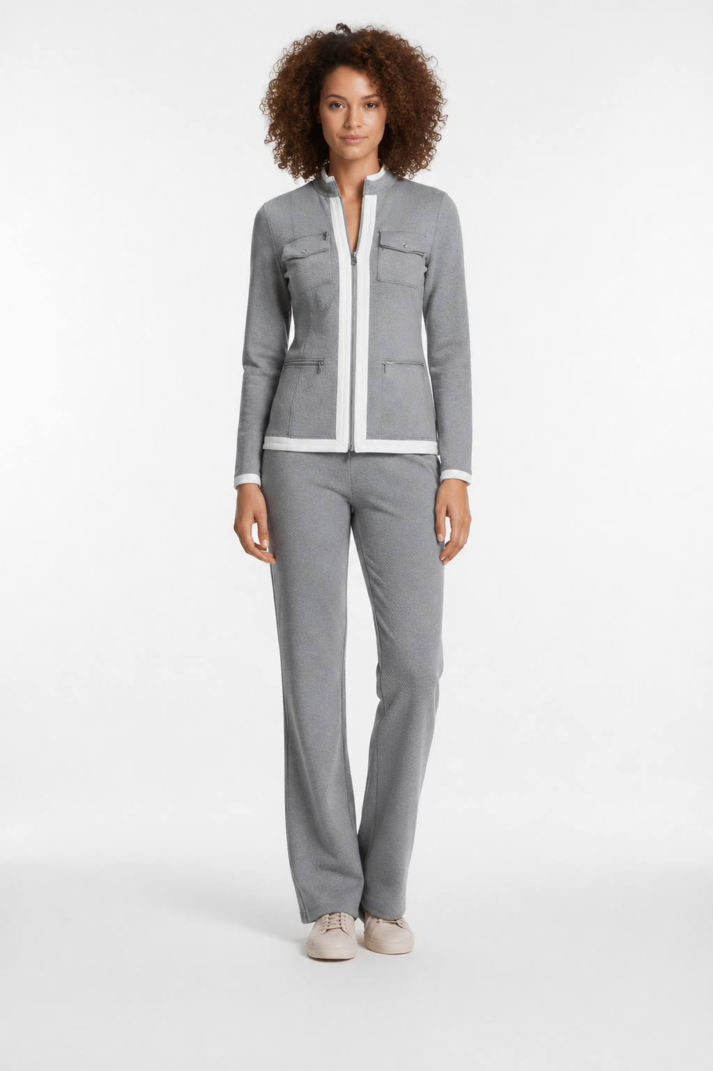 Femme Ensemble deux pièces avec veste zippée et pantalon droit