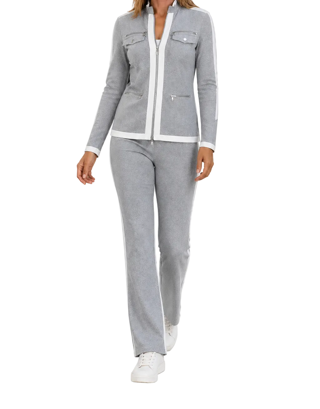 Femme Ensemble deux pièces avec veste zippée et pantalon droit
