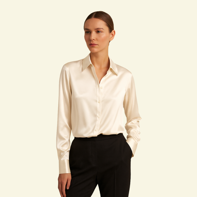 Chemisier femme à manches longues avec col et fermeture boutonnée et empiècement dos