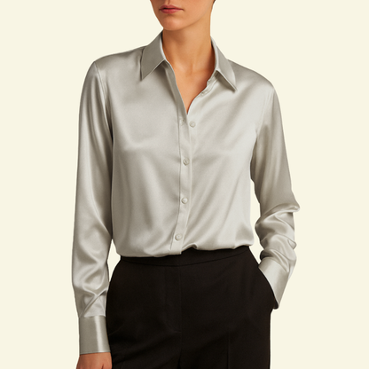 Chemisier femme à manches longues avec col et fermeture boutonnée et empiècement dos