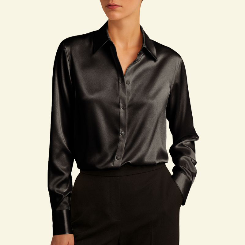 Chemisier femme à manches longues avec col et fermeture boutonnée et empiècement dos