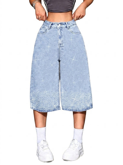 Shorts Bermuda Femme Taille Haute avec Strass 1