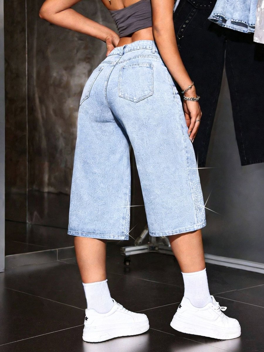 Shorts Bermuda Femme Taille Haute avec Strass 3
