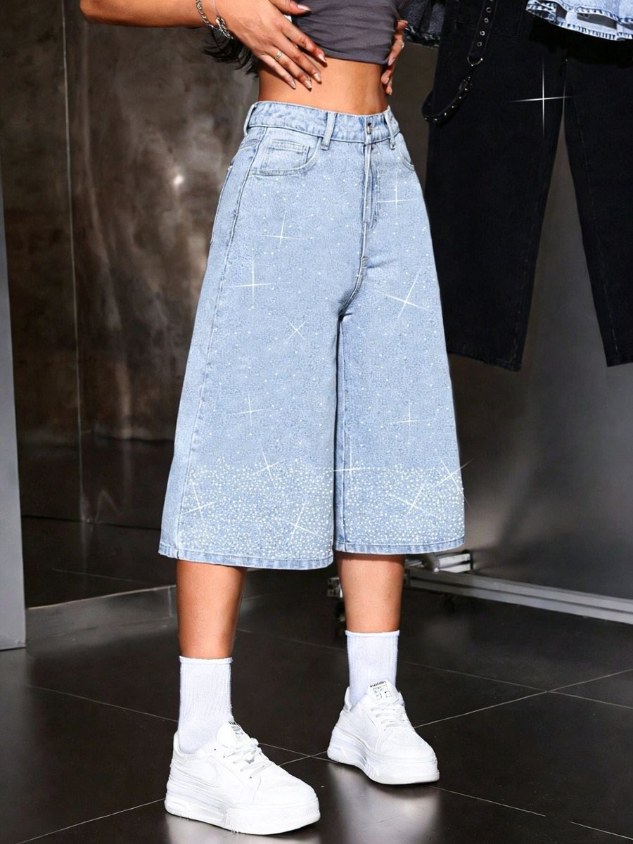 Shorts Bermuda Femme Taille Haute avec Strass 5
