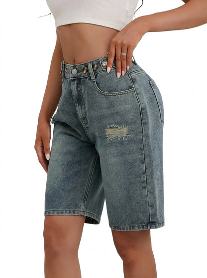 Shorts Bermuda en jean taille haute pour femme 1