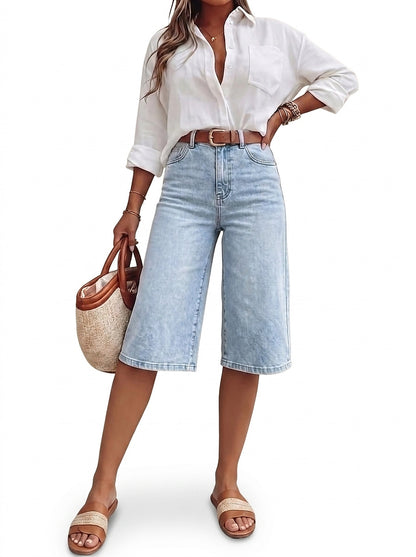 Shorts Bermuda en jean taille haute pour femme 1