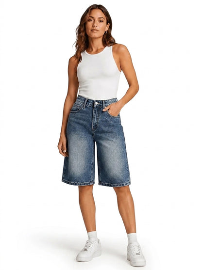 Shorts Bermuda en jean taille haute pour femme 2