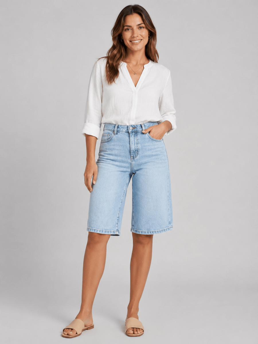 Shorts Bermuda en jean taille haute pour femme 2