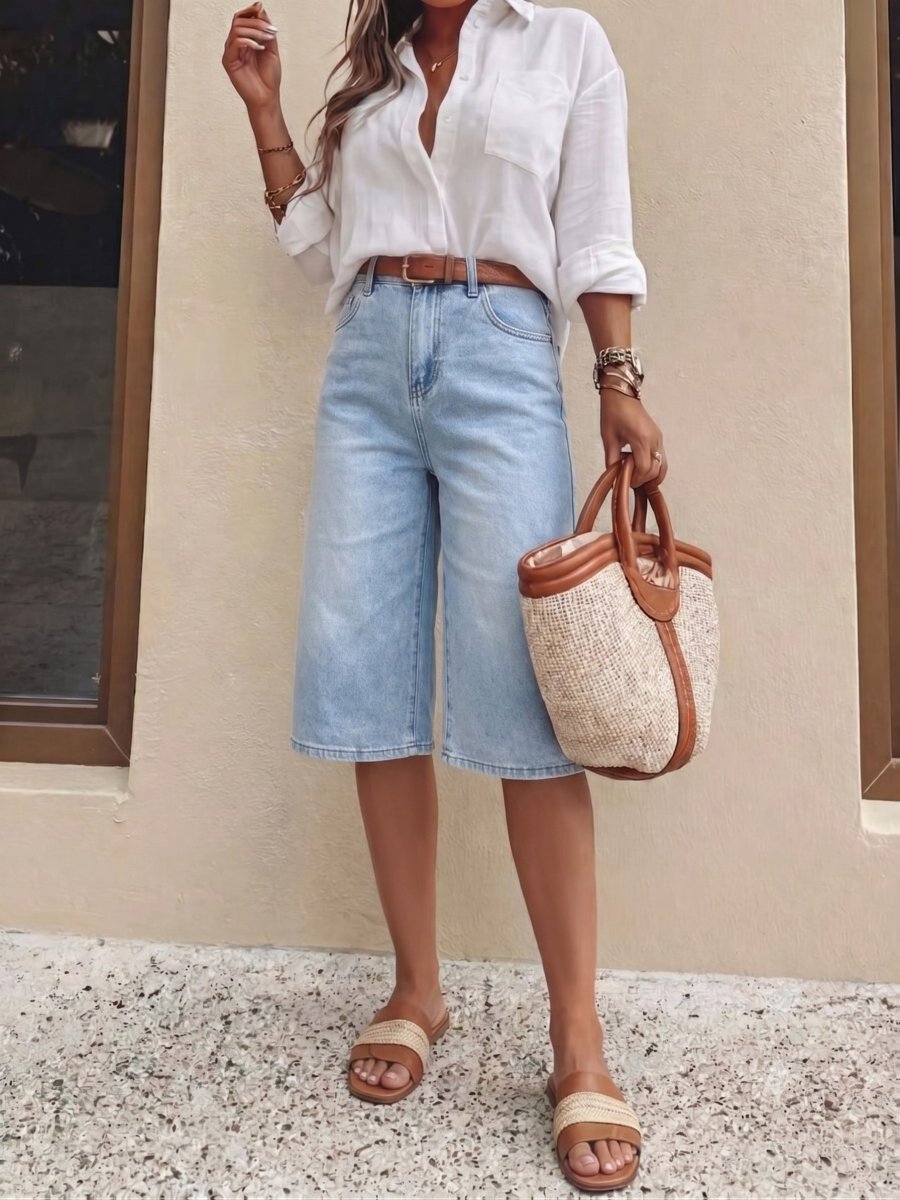 Shorts Bermuda en jean taille haute pour femme 3