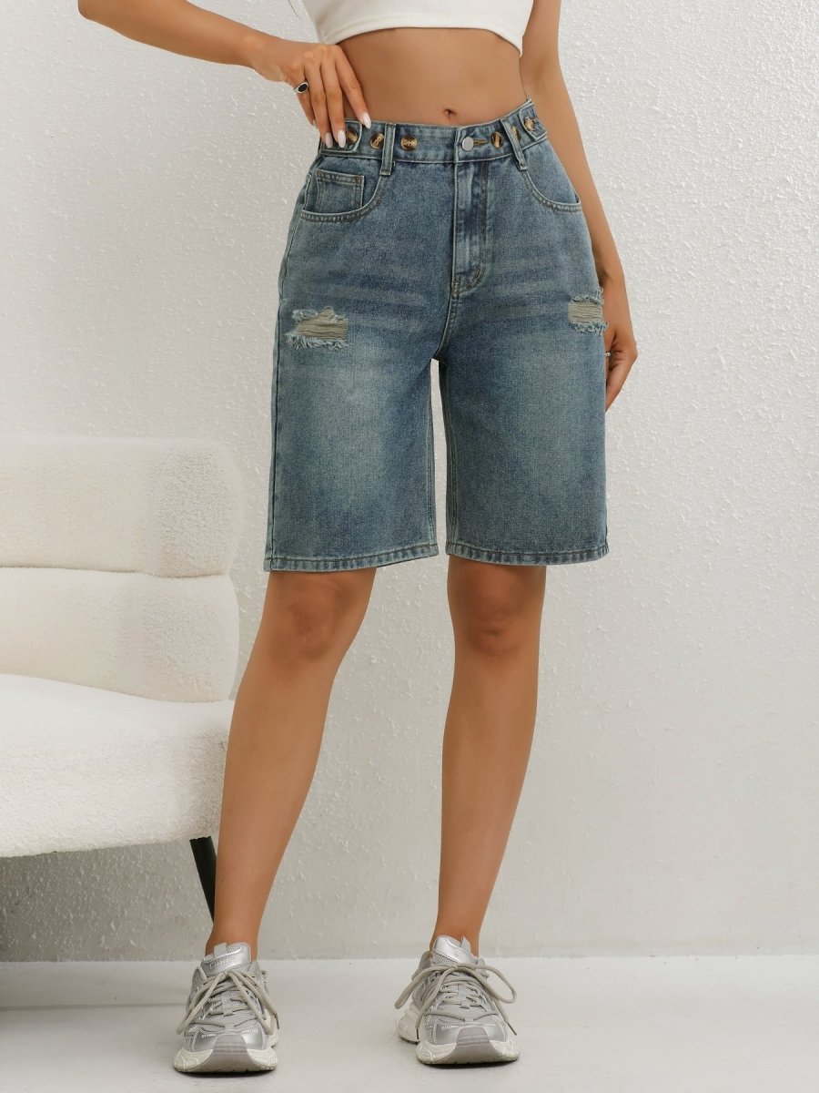 Shorts Bermuda en jean taille haute pour femme 4