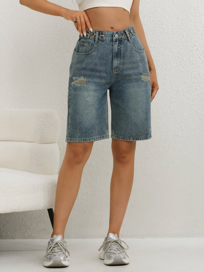 Shorts Bermuda en jean taille haute pour femme 4