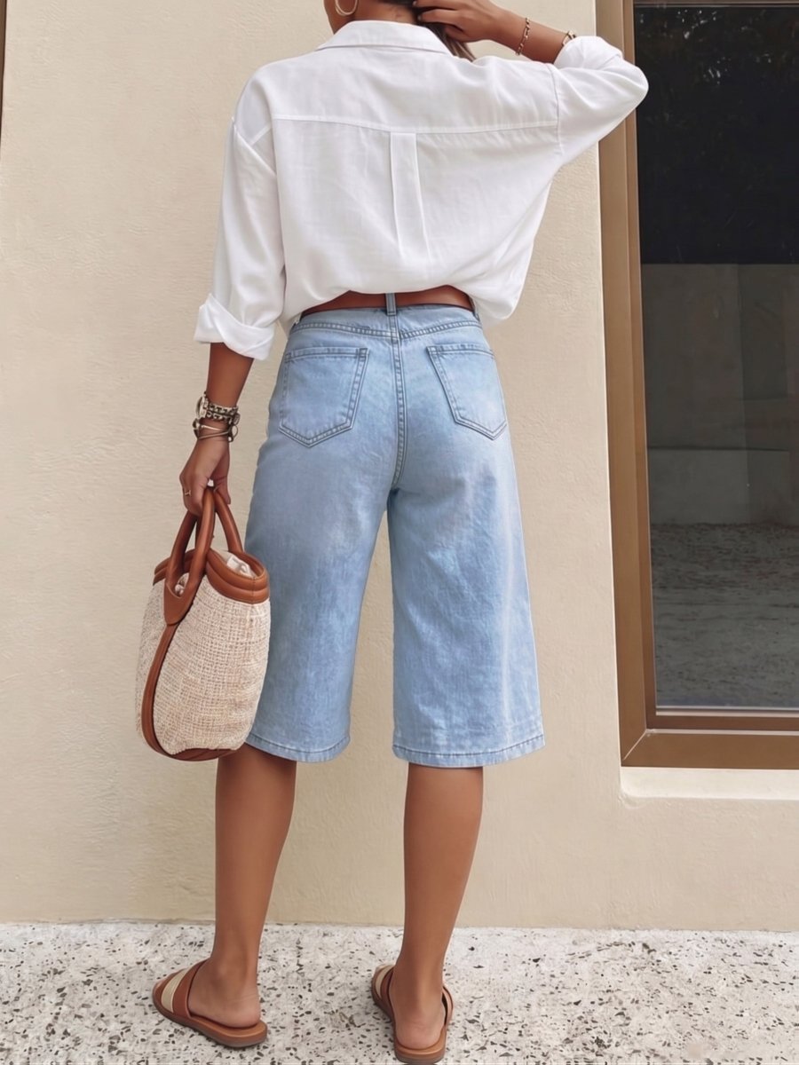 Shorts Bermuda en jean taille haute pour femme 4