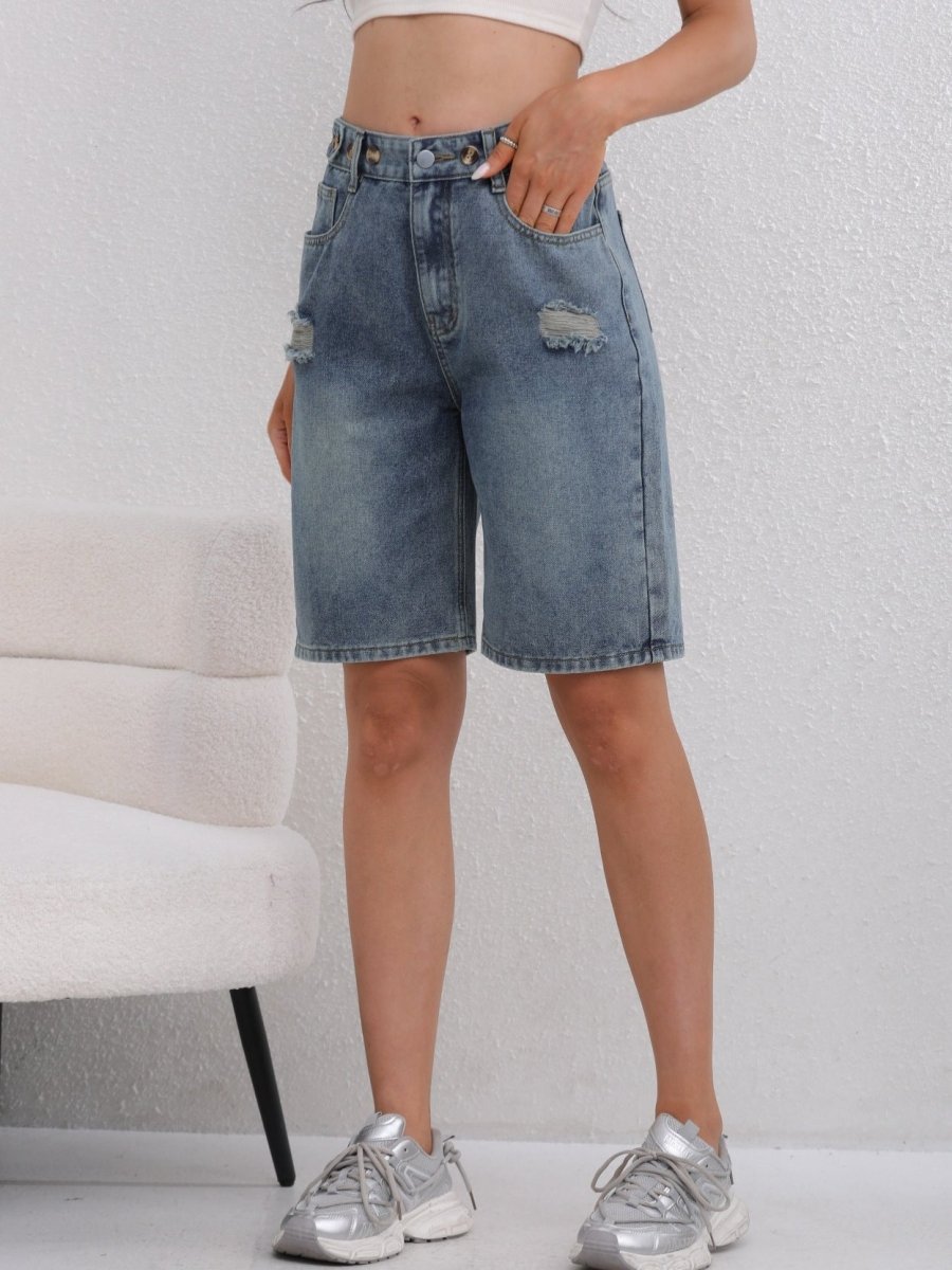 Shorts Bermuda en jean taille haute pour femme 5