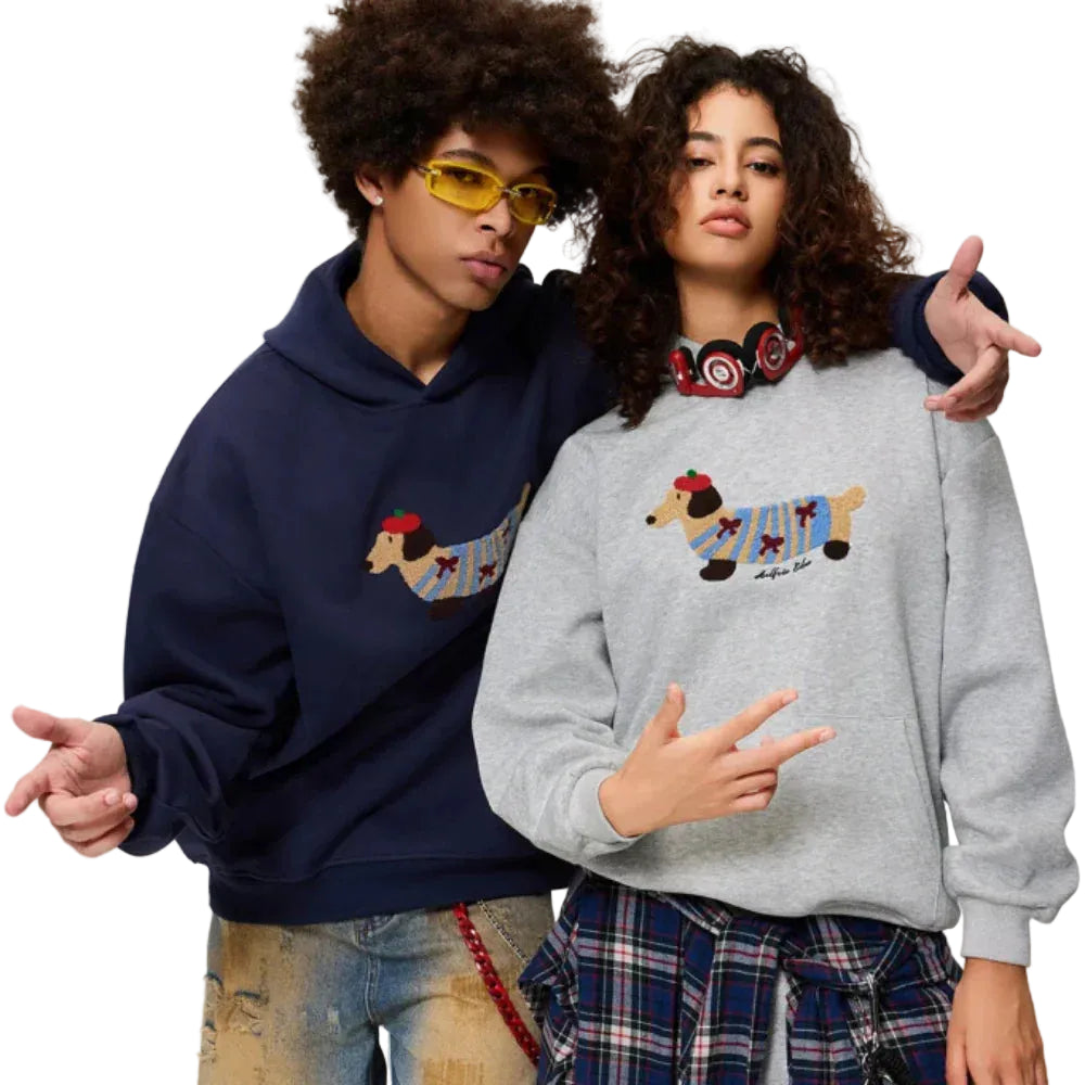 Hoodie Oversize Broderie Teckel Poche Kangourou-Gigié