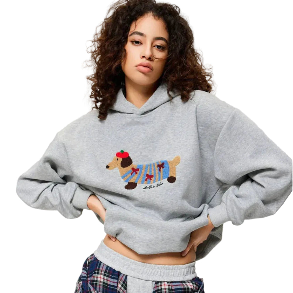Hoodie Oversize Broderie Teckel Poche Kangourou-Gigié