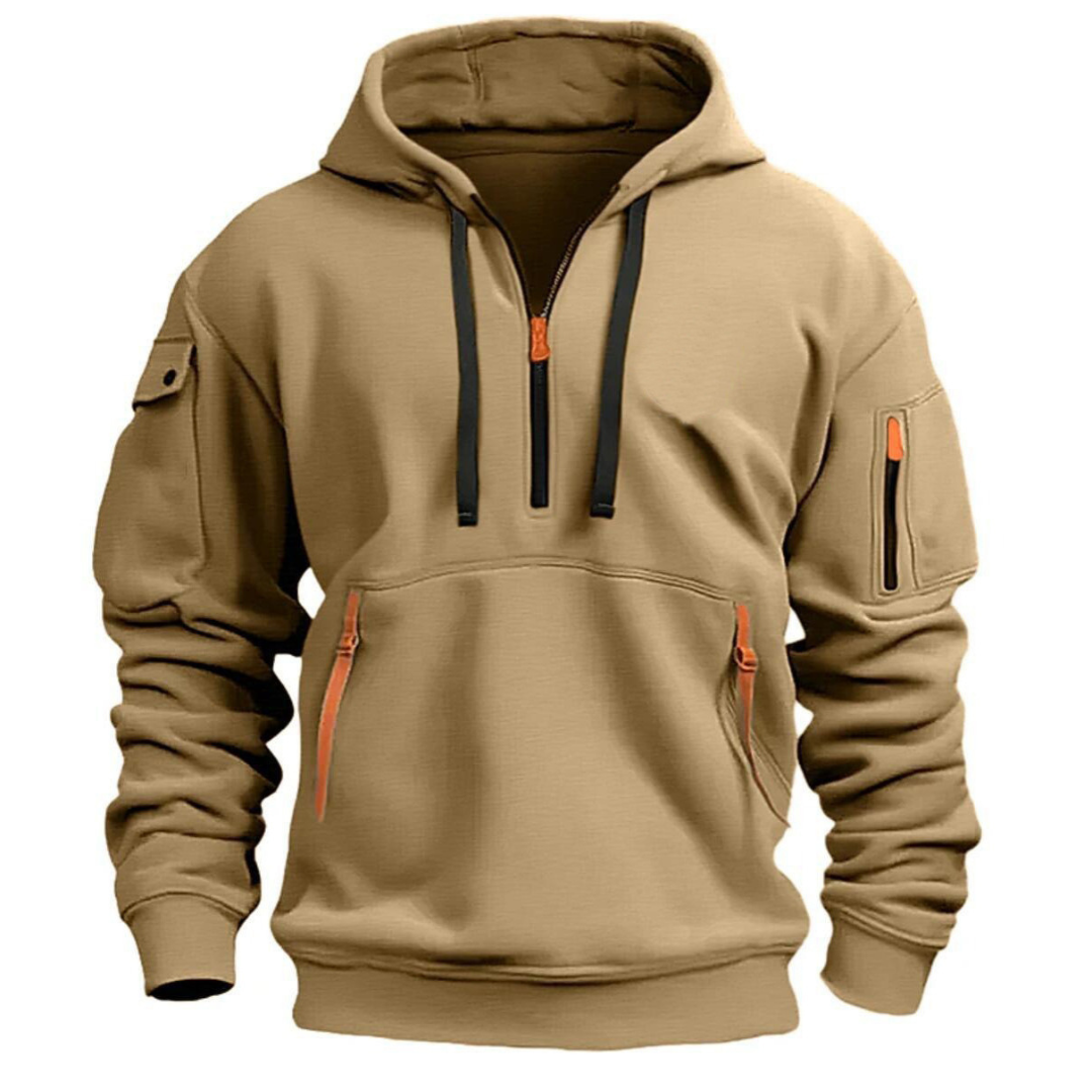 Sweat-shirt à capuche demi-zip pour homme avec poches utilitaires 4