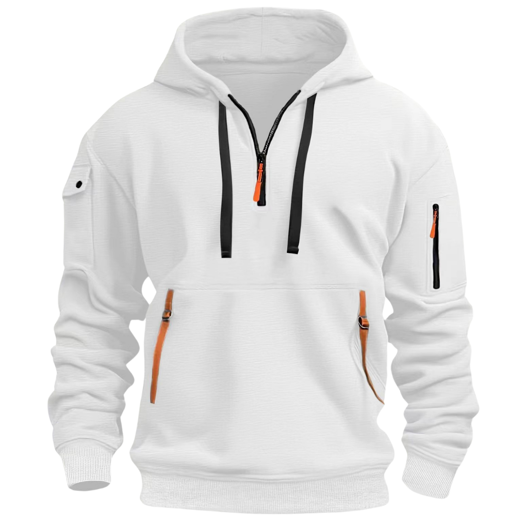 Sweat-shirt à capuche demi-zip pour homme avec poches utilitaires 7