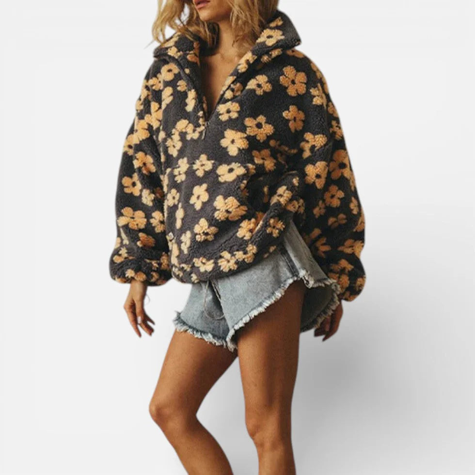Pull Polaire Femme Col Zippé À Fleurs-Gigié
