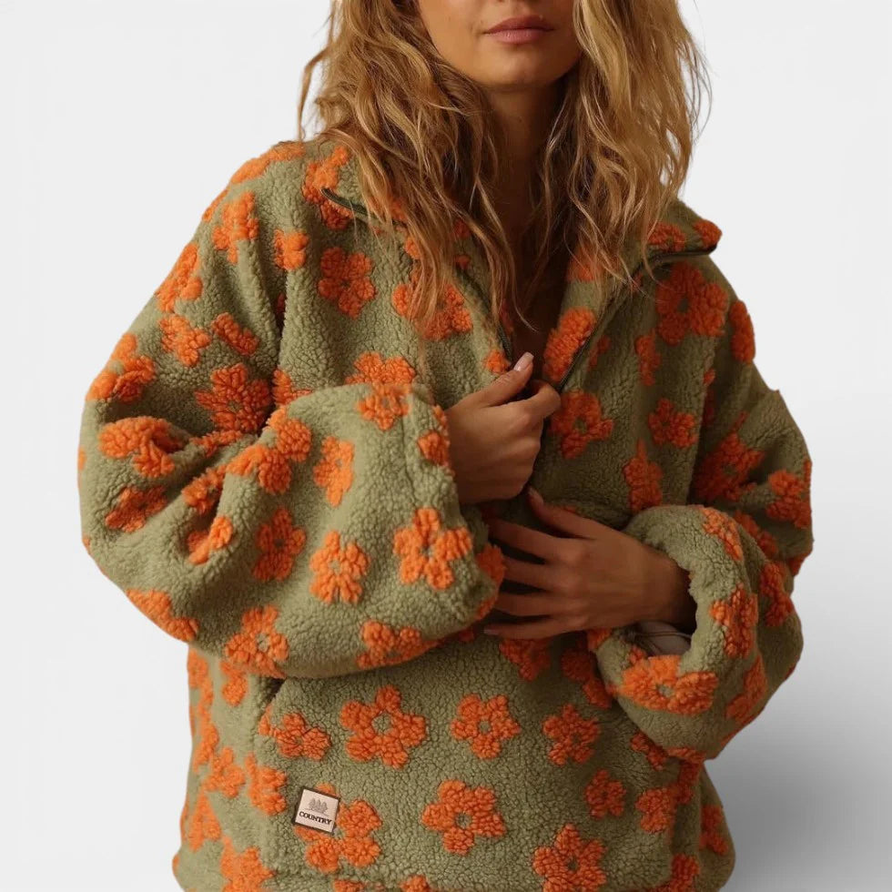 Pull Polaire Femme Col Zippé À Fleurs-Gigié