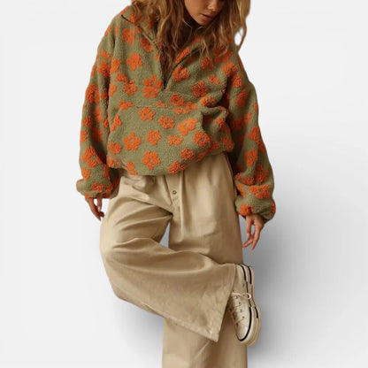 Pull Polaire Femme Col Zippé À Fleurs-Gigié