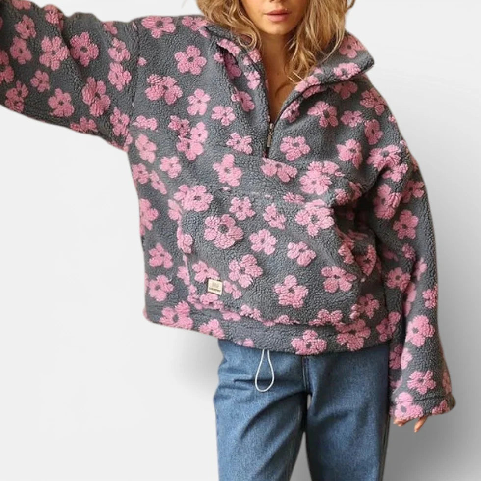 Pull Polaire Femme Col Zippé À Fleurs-Gigié