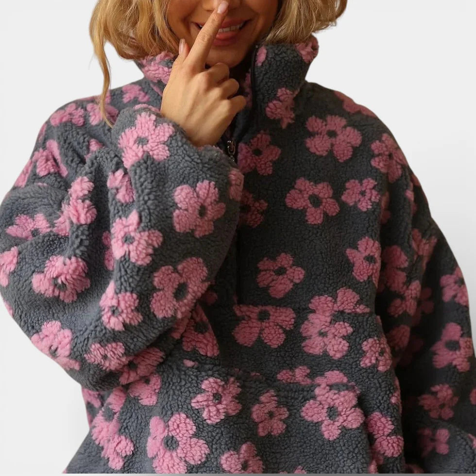 Pull Polaire Femme Col Zippé À Fleurs-Gigié