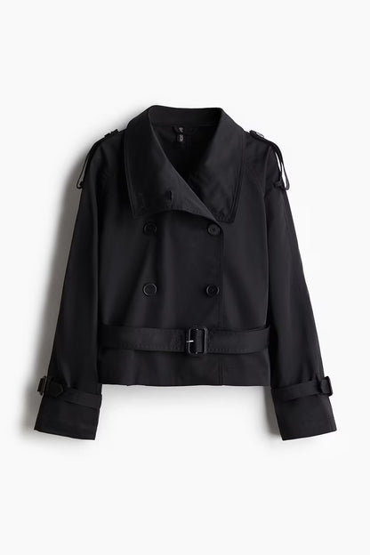 Trench-coat court pour femme avec ceinture et boutons 10