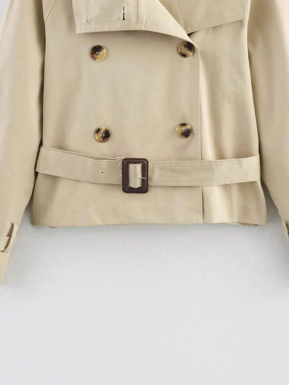 Trench-coat court pour femme avec ceinture et boutons 12