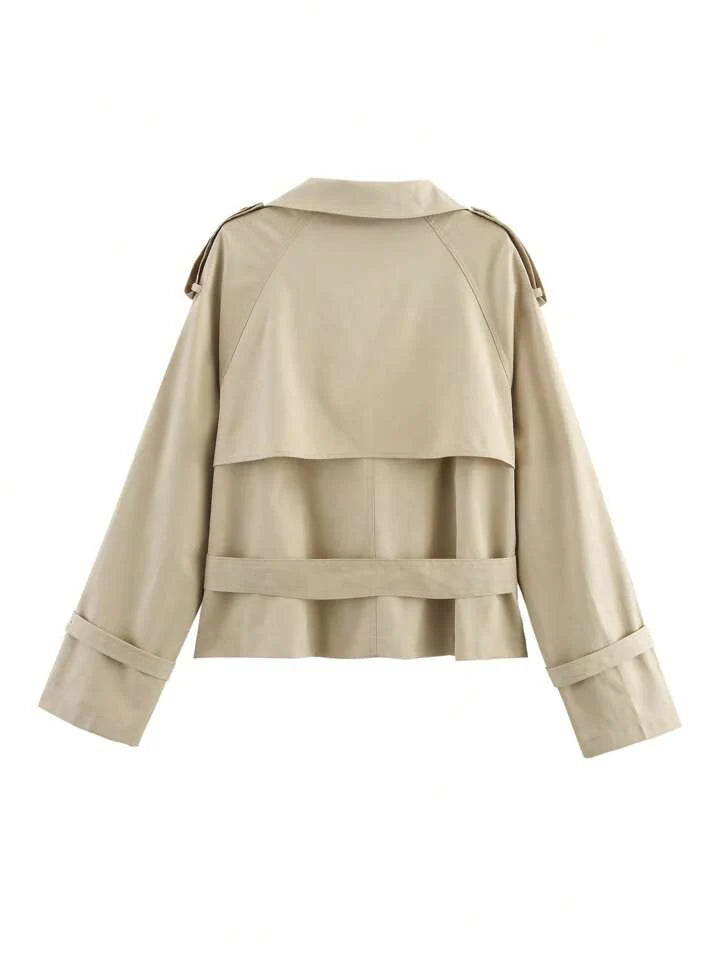 Trench-coat court pour femme avec ceinture et boutons 9