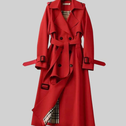 Trench-coat long pour femme avec ceinture et doublure à carreaux 10