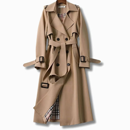 Trench-coat long pour femme avec ceinture et doublure à carreaux 2