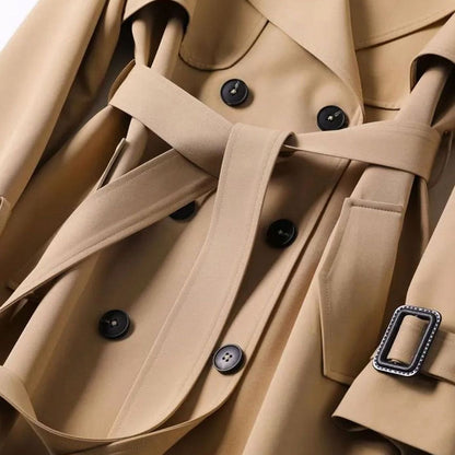 Trench-coat long pour femme avec ceinture et doublure à carreaux 3