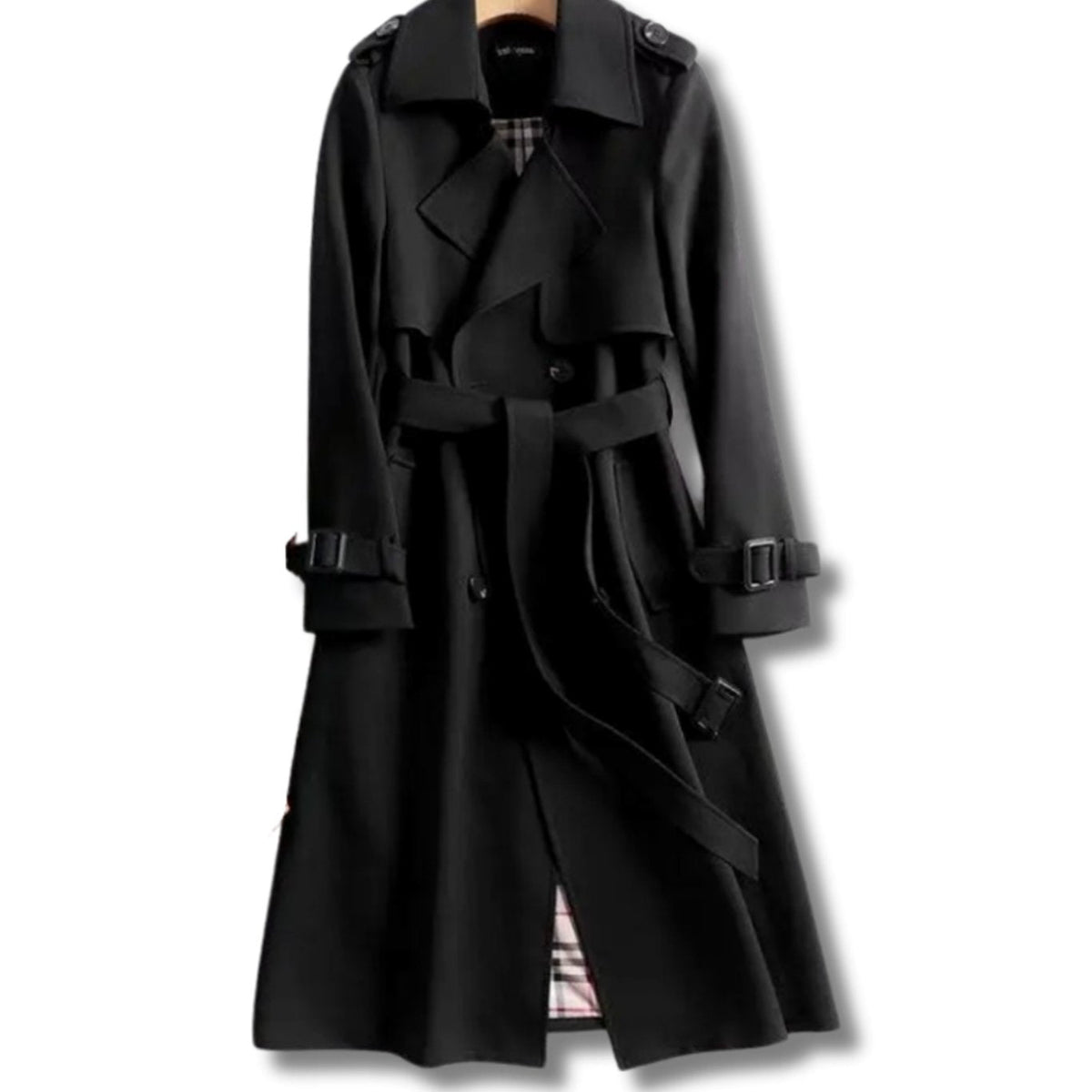 Trench-coat long pour femme avec ceinture et doublure à carreaux 6