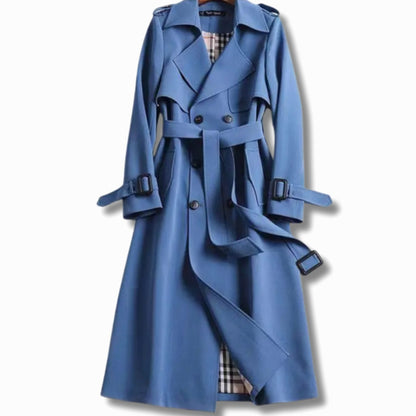 Trench-coat long pour femme avec ceinture et doublure à carreaux 7