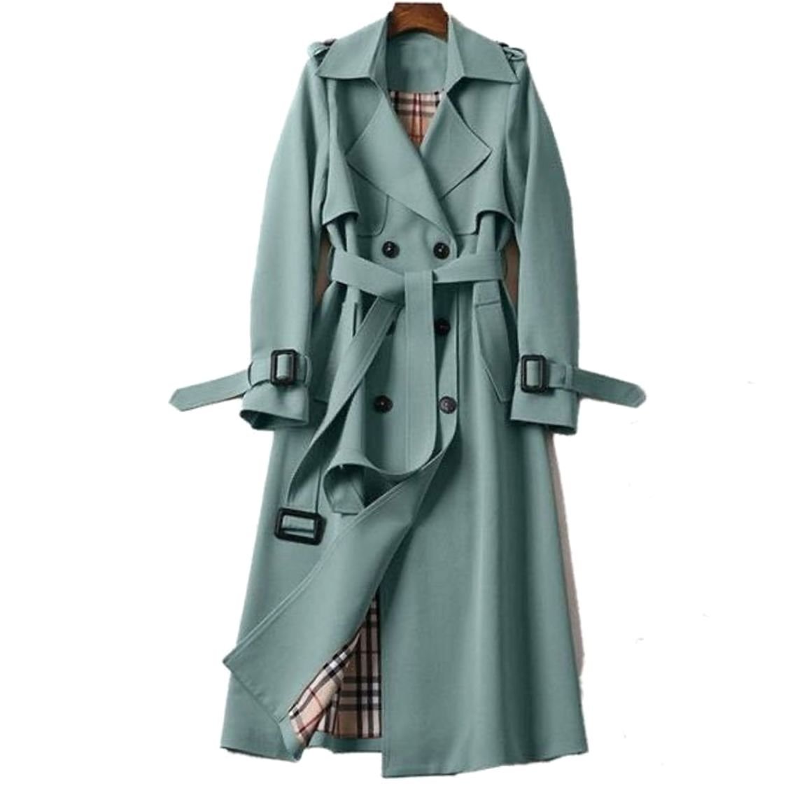 Trench-coat long pour femme avec ceinture et doublure à carreaux 9