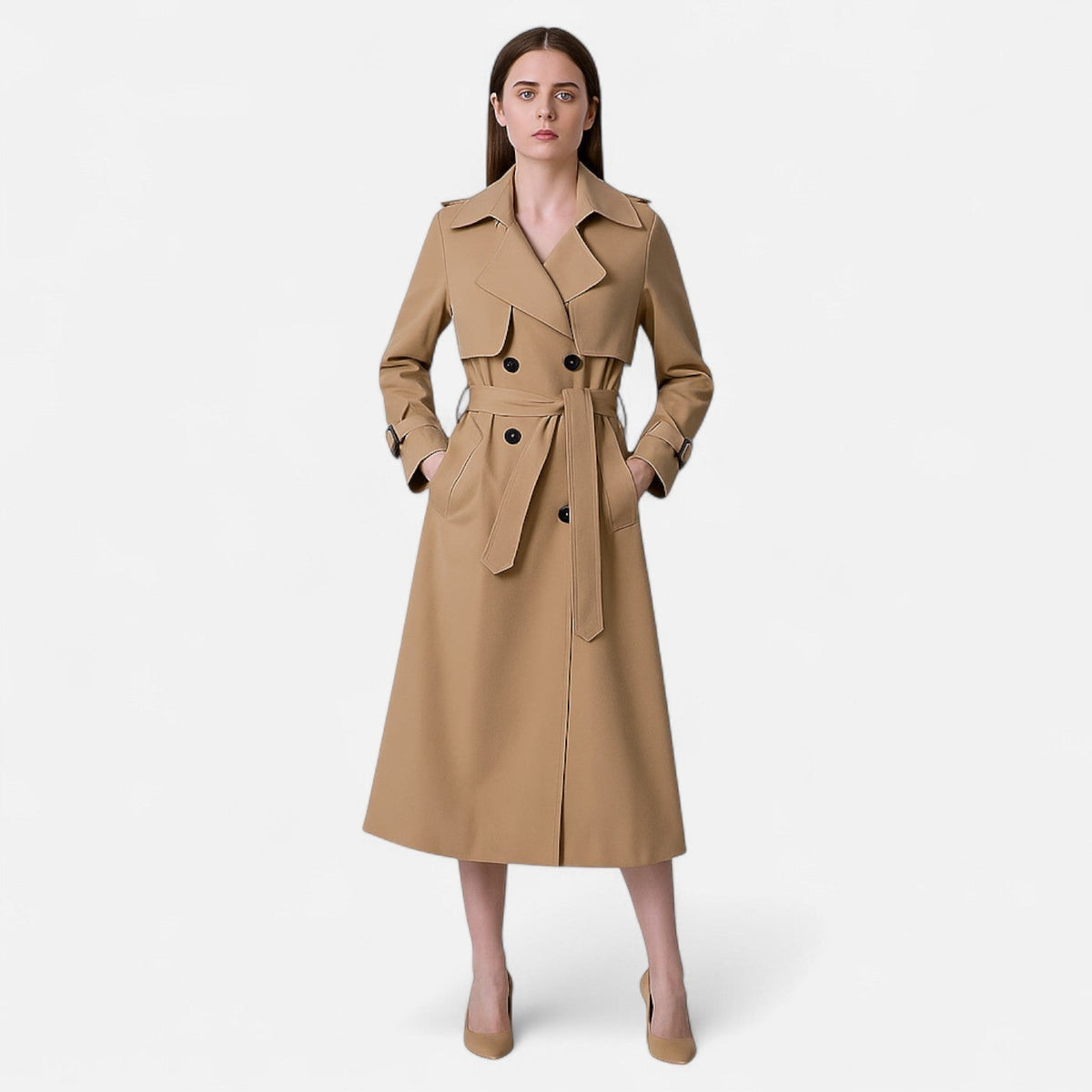 Trench-coat pour femme avec ceinture et boucles 2