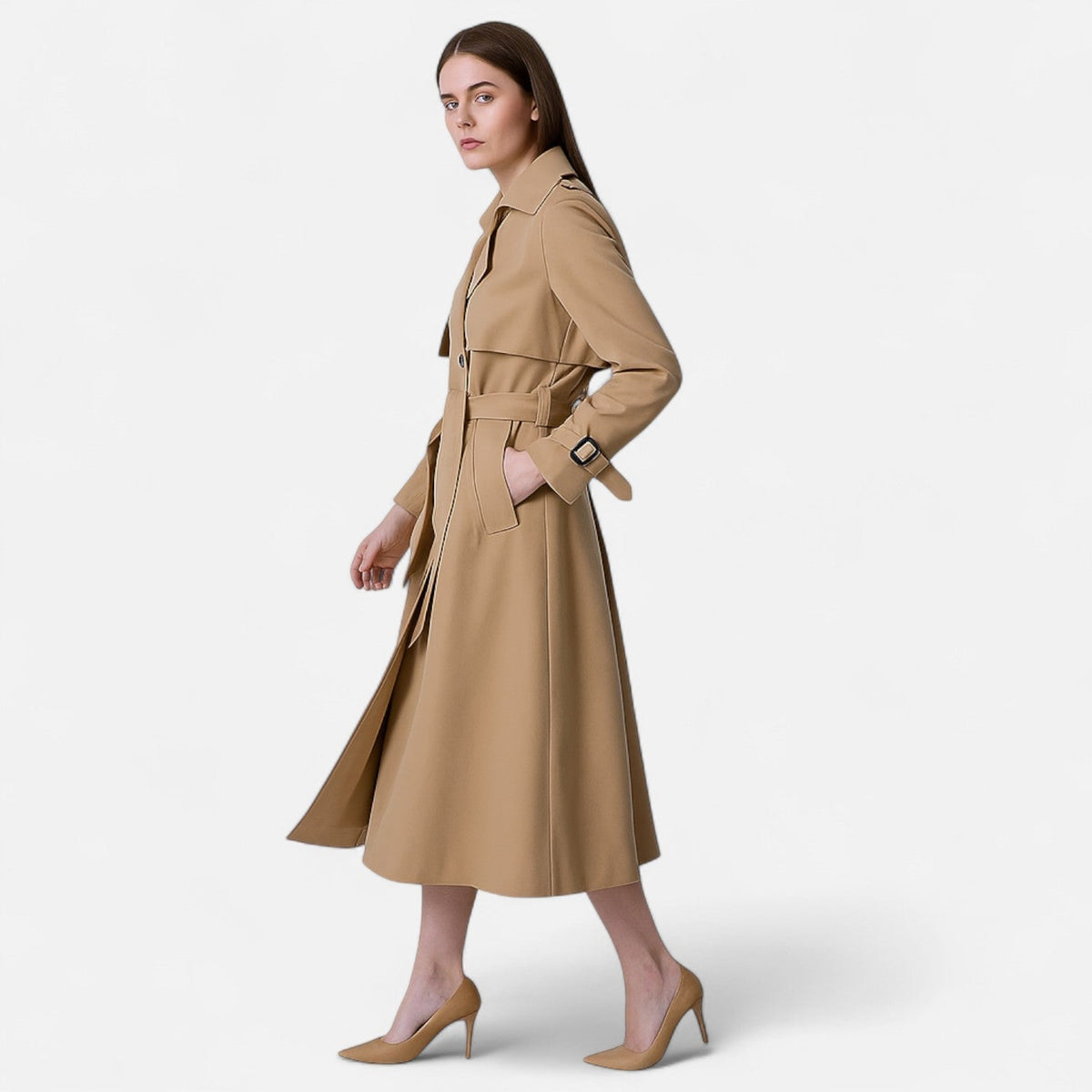 Trench-coat pour femme avec ceinture et boucles 3