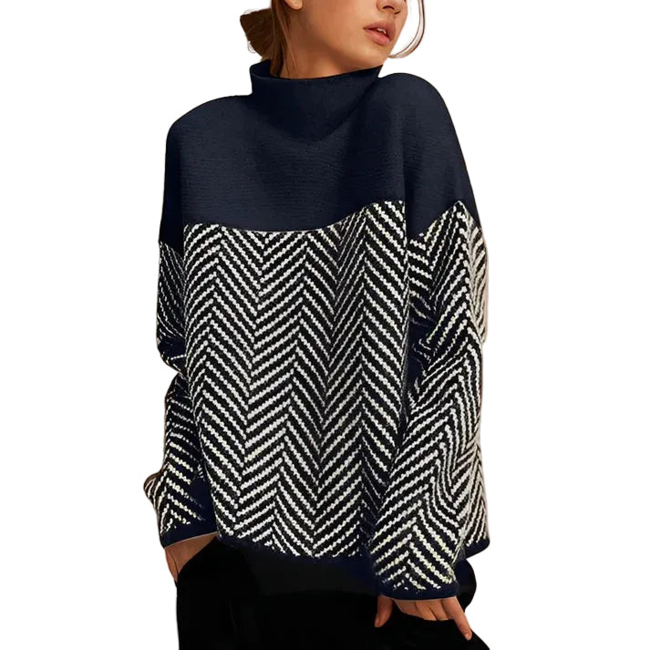 Pull femme à col montant avec motif chevrons