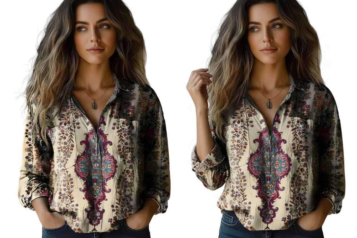Chemise femme à imprimé ornemental avec fermeture boutonnée