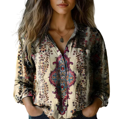 Chemise femme à imprimé ornemental avec fermeture boutonnée