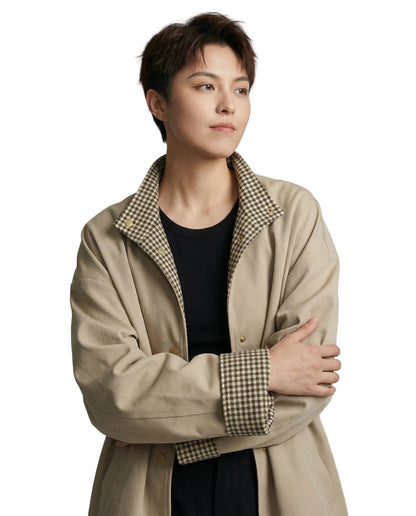 Veste Femme avec Fermeture Boutonnée et Col à Motif Carreaux