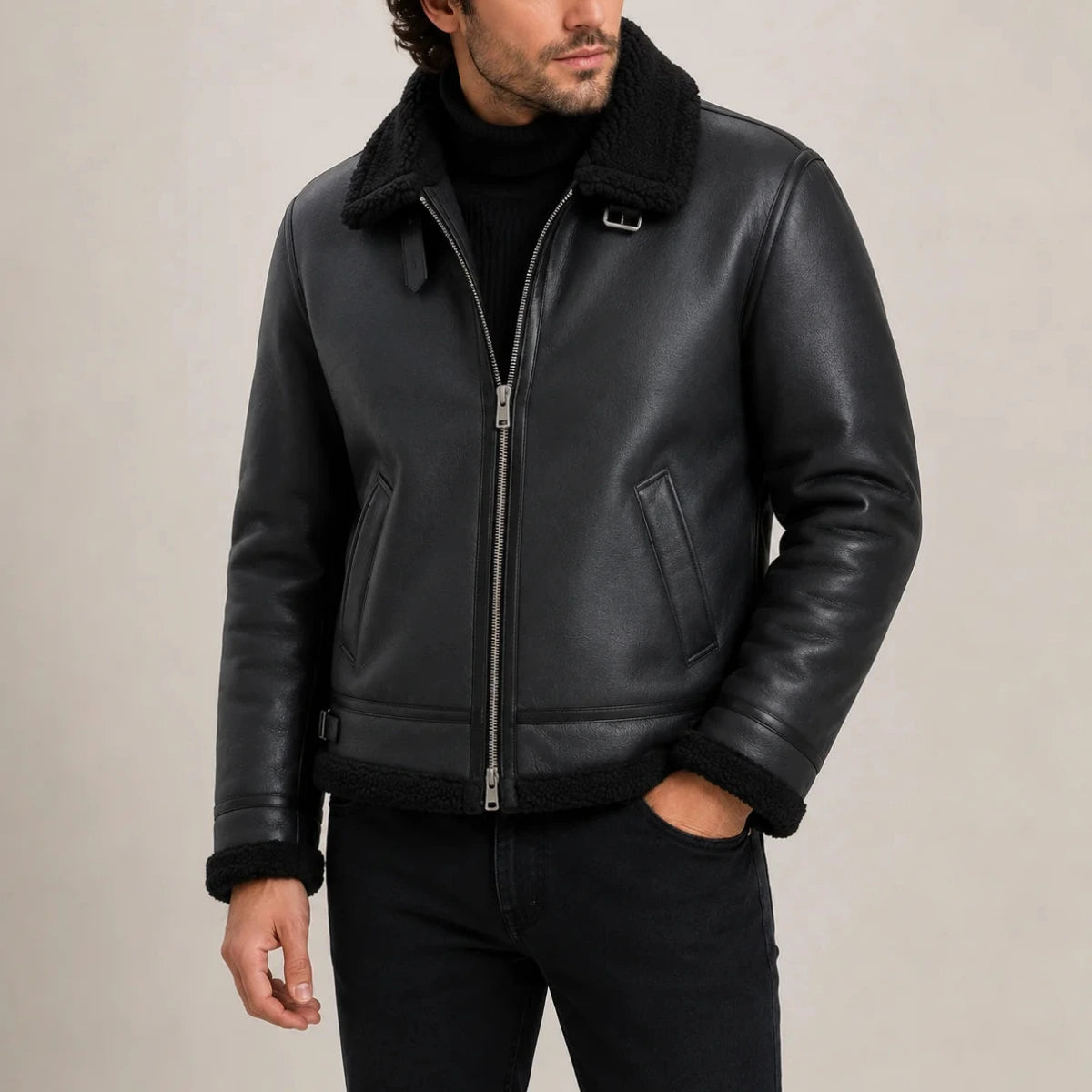 Veste Aviateur pour Homme Doublée en Fausse Peau de Mouton 5